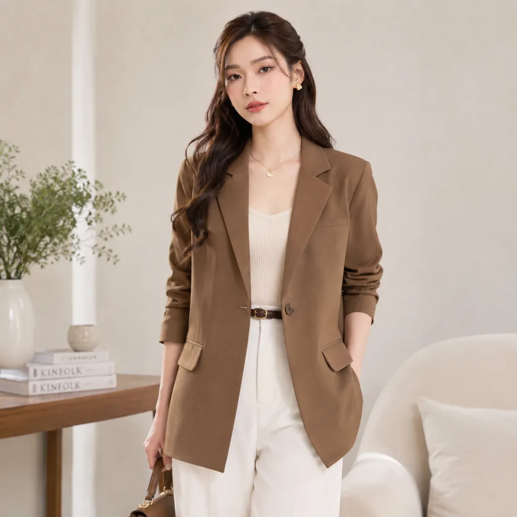 Áo khoác blazer nữ màu nâu