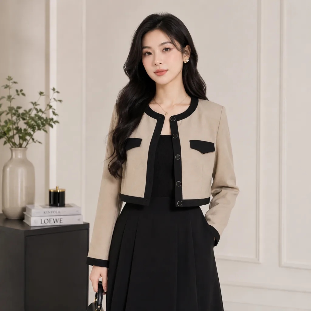Áo khoác nữ dáng suông lửng tay dài