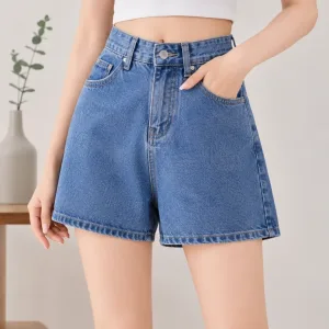 Quần short jeans nữ lưng cao màu xanh