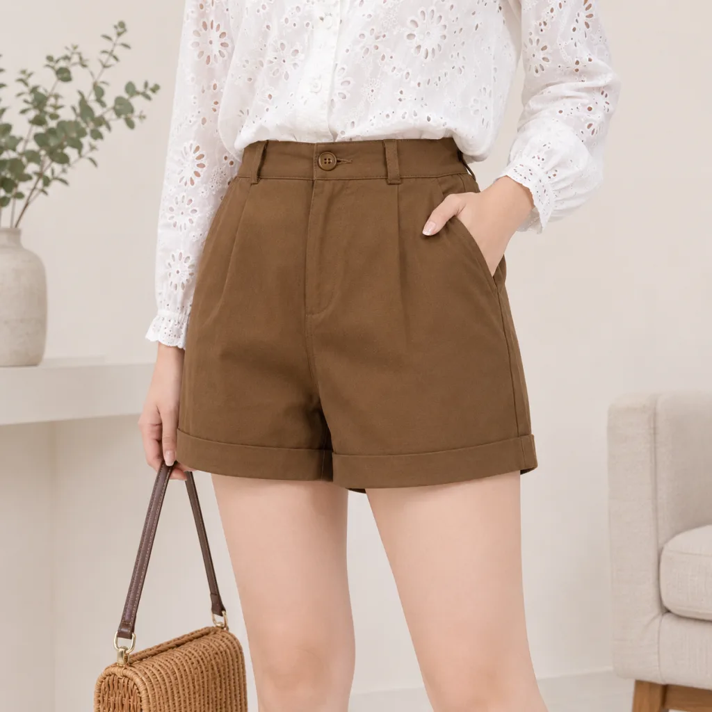 Quần short kaki nữ màu nâu